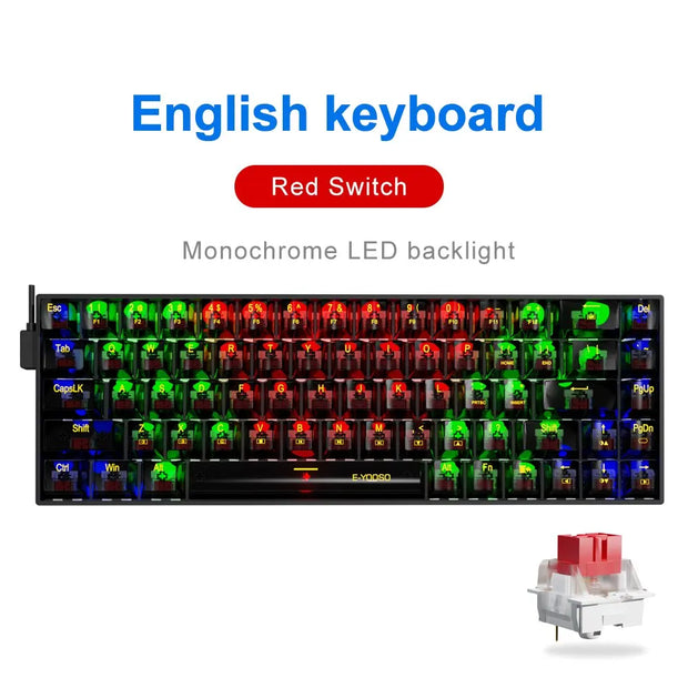 E-YOOSO Z686 USB Mini Slim Mechanical Gaming Wired Keyboard Red Switch 68Keys Russian Brazilian Portuguese for Compute PC Laptop