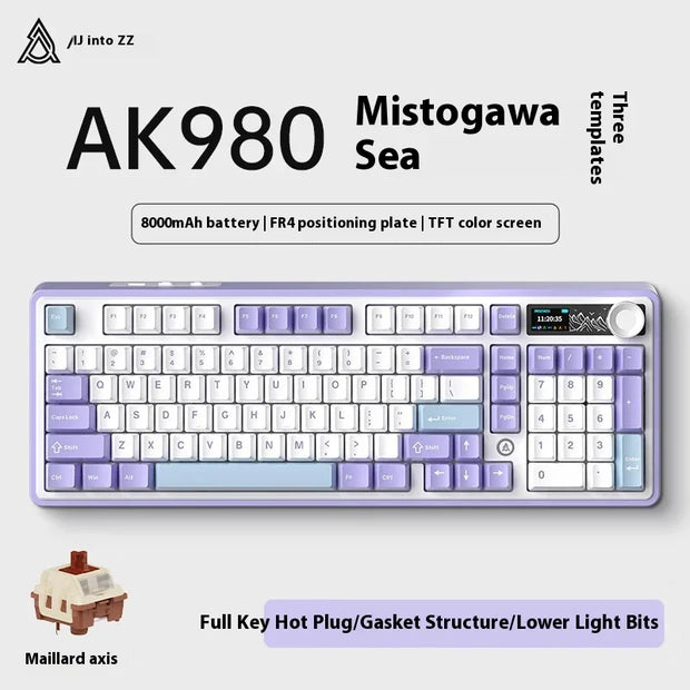 AJAZZ AK980 Gaming Mechanical Keyboard Full key hot-swappable Three modes With screen Lighting ambience Gaming office