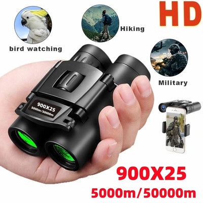 900x25 High Power HD Low Light Level Night Vision Binoculars Portable Travel 50000M Long Range Folding Mini Telescope Optics