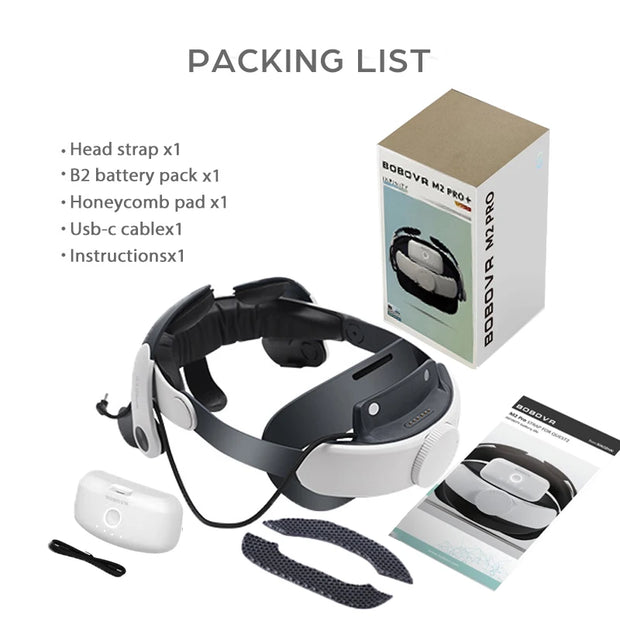 BOBOVR M2 Pro Battery Head Strap Compatible with Oculus Quest 2 Elite Halo Strap 5200mAh Battery for Meta Quest2 VR Accessories