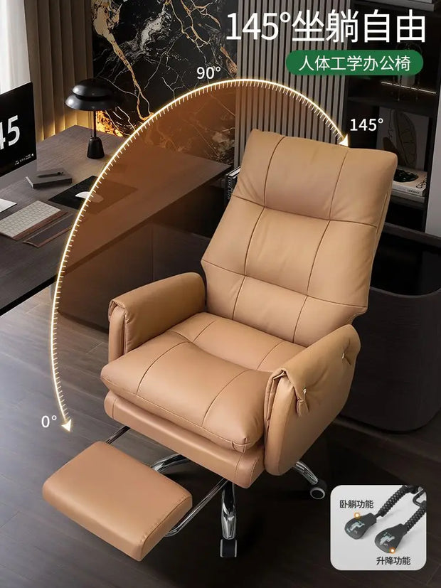 Leather, Light Luxury, Boss Chair, Home, Computer, Comfort, Office, Reclining, Sedentary, Study, Back Chair