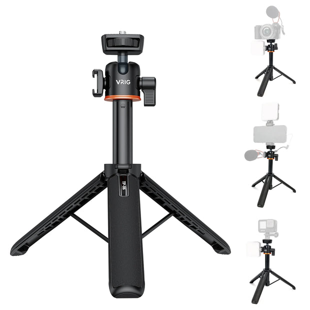 VRIG TP-08 TP-06 Tripod Stand Selfie Stick Aluminum Alloy with 1/4 Inch Screw Cold Shoe Mount 360° Rotatable 1.5kg Load Capacity