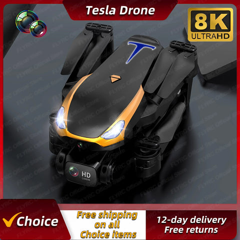 New Tesla Drone 8K Professional HD Camear RC Quadcopter Helicopter WIFI FPV Distance Avoid Obstacles Optical Flow Kid Gift Toy