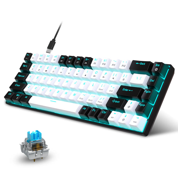 68 Keys Mechanical Keyboard Ergonomics RGB Backlit LED Hot Swappable Blue Switch Gaming Keyboard for PC Laptop Office