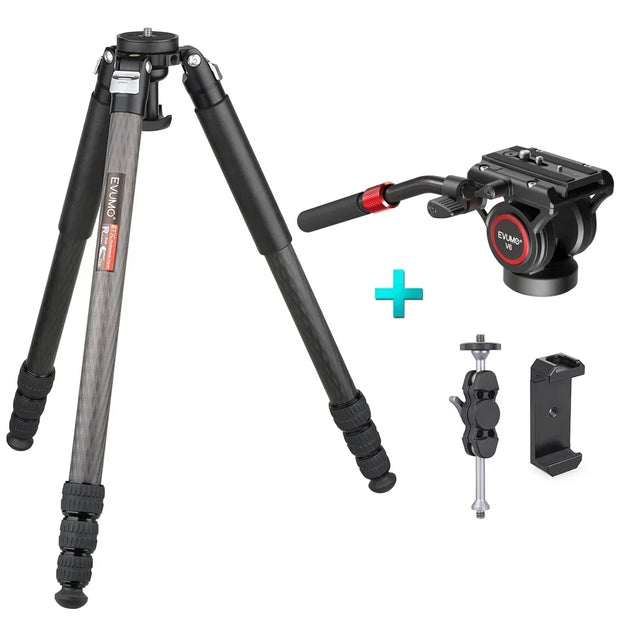 EVUMO ET7C Carbon Fiber Tripod 32.5mm Tube Professional Heavy Duty Tripod 25kg Load Bowl Tripod for Camera Shooting Birdwatching