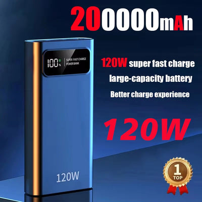 200000mAh 120W Power Bank Fast Charging Ultralarge Capacity Portable Digital Display External Battery For Huawei Iphone 16