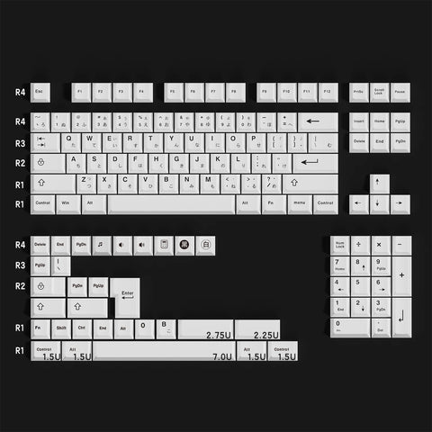 125 Keys PBT Black White Japanese Keycaps Cherry Profile For Gaming Mechanical Keyboard Supplement 1.75U 2U Shift Space Bar