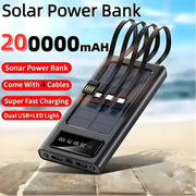 200000mAh Solar Power Bank Large Capacity USB 4 in1 Super Fast Charging USB TypeC LED Light Outdoor Power Bank For Xiaomi iPhone