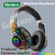 Graffiti Bluetooth Headphones Wireless RGB LED Light Gaming Headsets With Mic Low Latency For Kids Boy Girl Gift Support TF Card