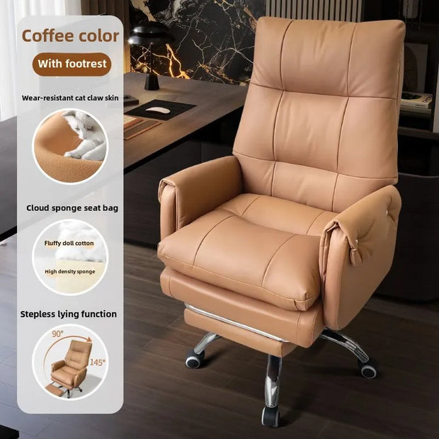 Leather, Light Luxury, Boss Chair, Home, Computer, Comfort, Office, Reclining, Sedentary, Study, Back Chair