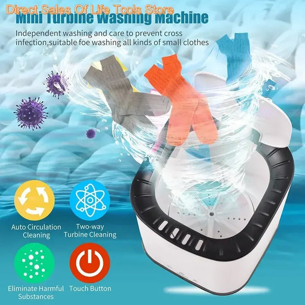 Portable Washing Machine for Underpants Underwear Sock 2L Capacity Mini Laundry Machine Turbine Washer for Home Dormitory