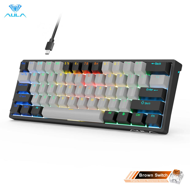 AULA F3261 Mechanical Gamer Keyboard Macro Keyboard Hotswap Gaming Keyboard for Tablet 60 Percent Layout RGB Customize Software