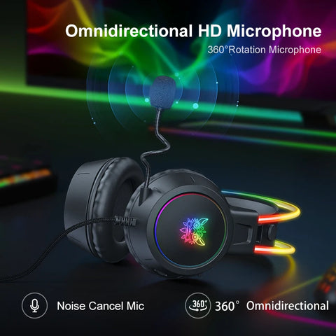 ONIKUMA RGB Gaming Headphones with HD Flexible Mic 3.5mm Gaming Headsets For PC Xbox PS4 PS5 Switch Computer Games