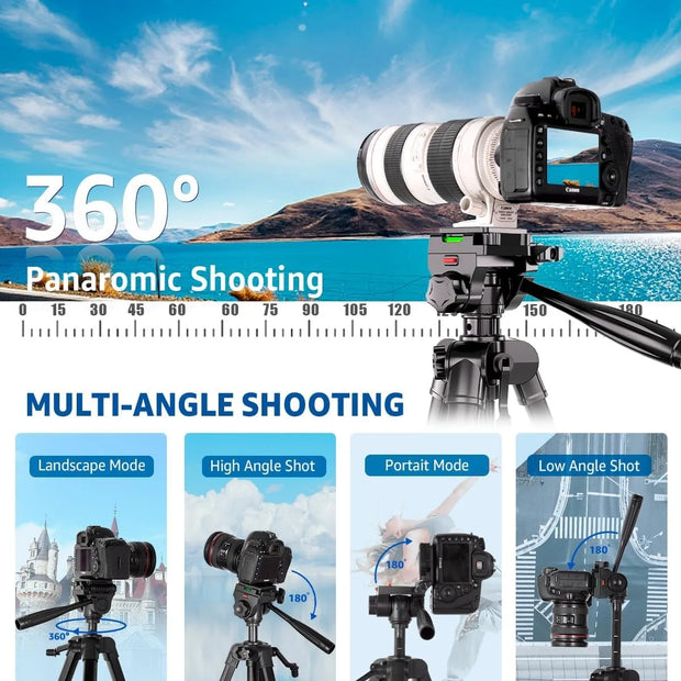 Camera Tripod, 74" DSLR Camera Tripod with 1 QR Plates for Sony/Nikon/Canon, Lightweight Video Tripod Stand