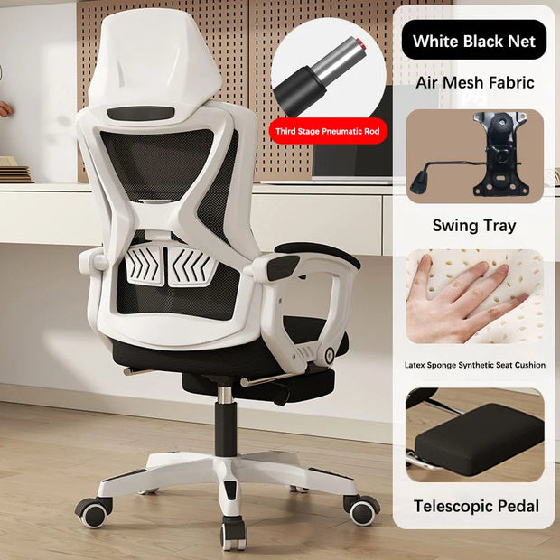 Ergonomic Office Chair with Adjustable Lumbar Support Retractable Footrest Computer Gaming Chair Mesh Office Chair with Wheels