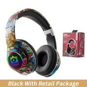 Graffiti Bluetooth Headphones Wireless RGB LED Light Gaming Headsets With Mic Low Latency For Kids Boy Girl Gift Support TF Card