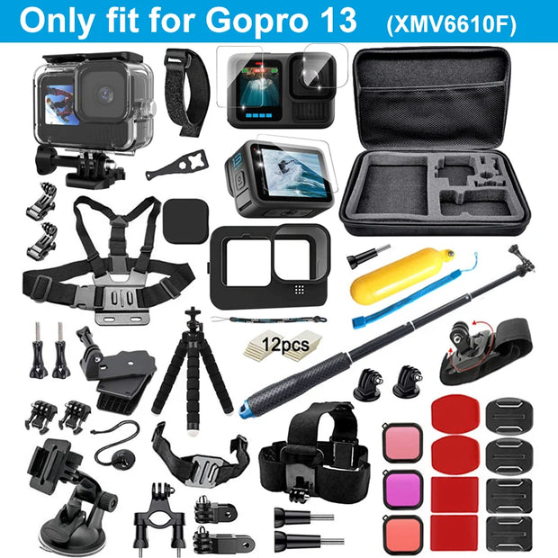 Accessories Kit for Gopro Hero 12 11 10 9 Black Carrying Bag Waterproof Housing Case Tripod Set for Go Pro Hero12 Hero11 10 9