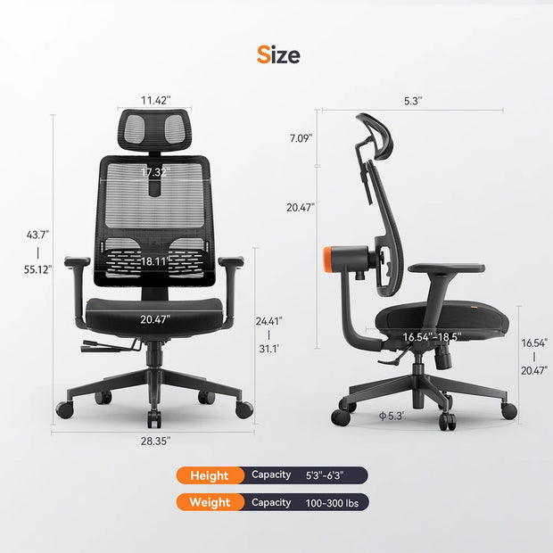 NEWTRAL MAGICH002 Ergonomic Chair, Adaptive Lower Back Support, Adjustable Headrest Seat Depth, 4D Armrest Recliner, 160-195CM