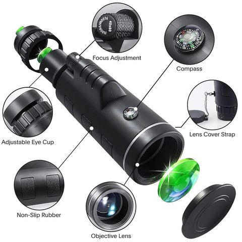 40X60 HD Professional Telescope Monocular Night Powerful Binoculars Waterproof Mini Pocket Zoom with Smartphone Hunting Camping