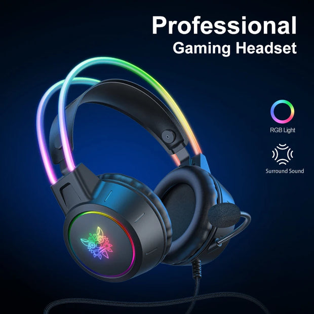 ONIKUMA RGB Gaming Headphones with HD Flexible Mic 3.5mm Gaming Headsets For PC Xbox PS4 PS5 Switch Computer Games