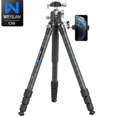 CX6 Professional 10 Layers Carbon Fiber Tripod for DSLR Camera Heavy Duty 40mm Low Profile Ball Head Compact Structure 175cm