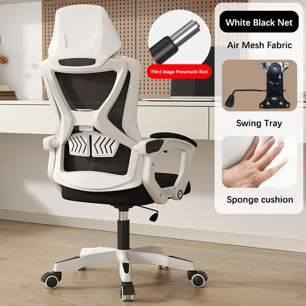 Ergonomic Office Chair with Adjustable Lumbar Support Retractable Footrest Computer Gaming Chair Mesh Office Chair with Wheels